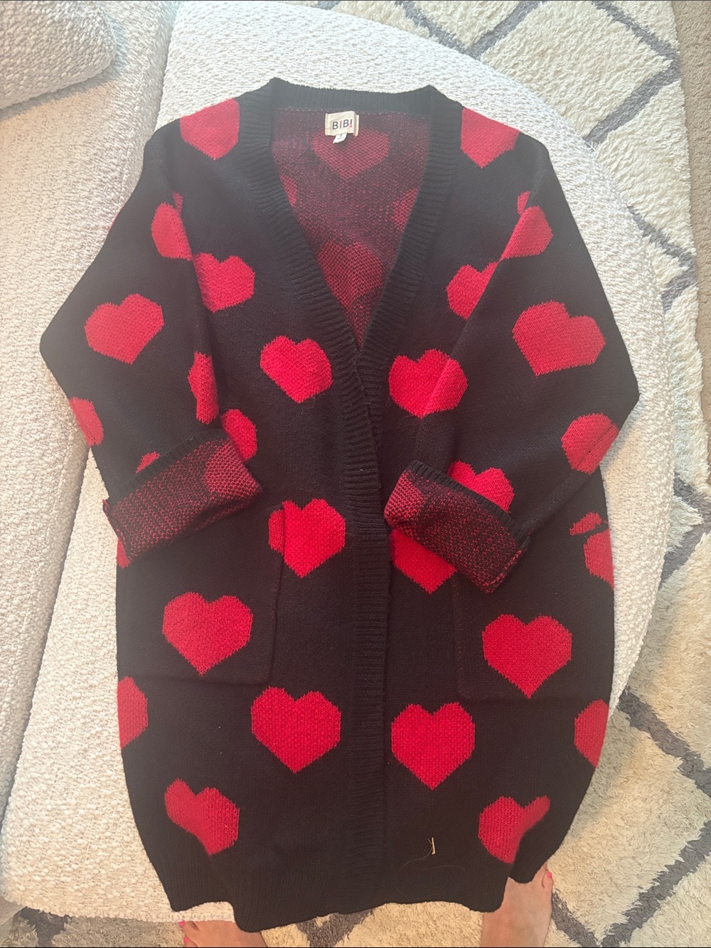 BiBi Black Cardigan with Red Heart Motif